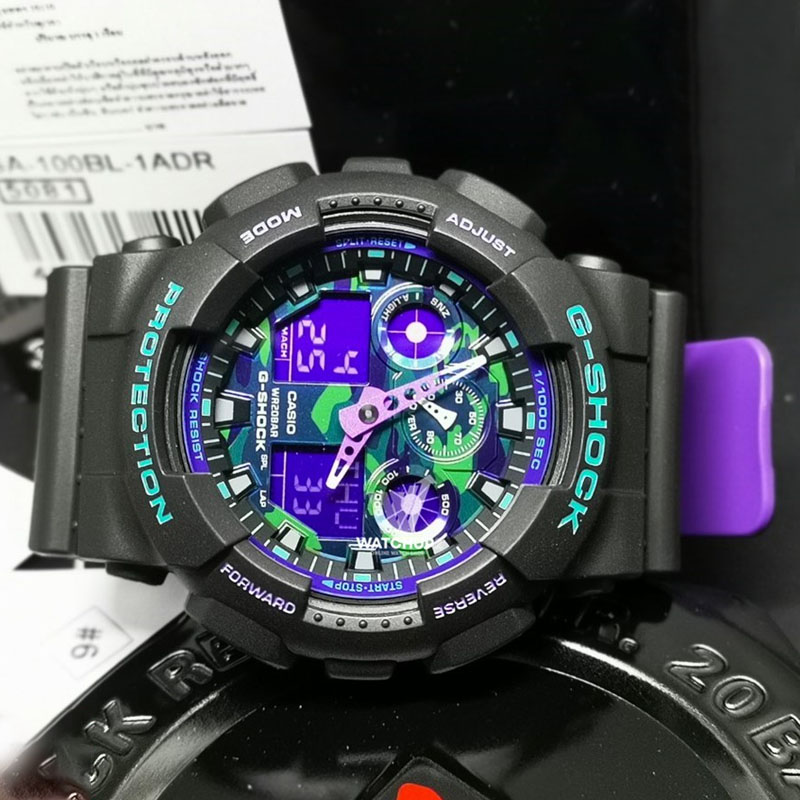 卡西欧(casio)男表 g-shock迷彩大表盘双显运动男士手表霓虹复古款ga