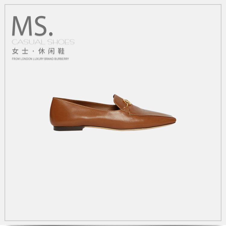 burberry/博柏利 19新款 专属标识图案女士棕褐色皮革 休闲 平底 单鞋