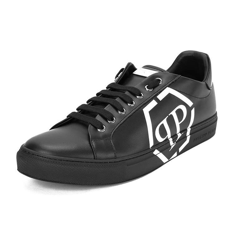 philipp plein/菲利普·普兰 黑色-白色logo装饰 男士休闲运动鞋