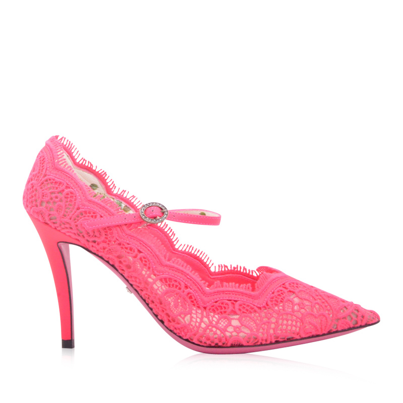gucci/古驰 女士蕾丝透气尖头浅口高跟鞋9cm 488328