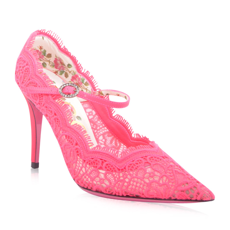 gucci/古驰 女士蕾丝透气尖头浅口高跟鞋9cm 488328
