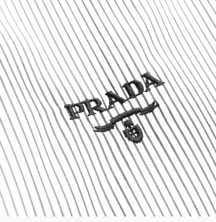 prada/普拉达 19秋冬 男士条纹棉质logo刺绣条纹长袖衬衫衬衣