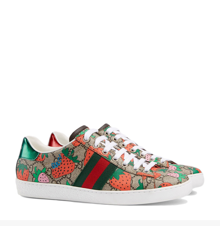 gucci/古驰 ace系列 女士时尚彩色草莓印花休闲鞋运动鞋低帮系带板鞋