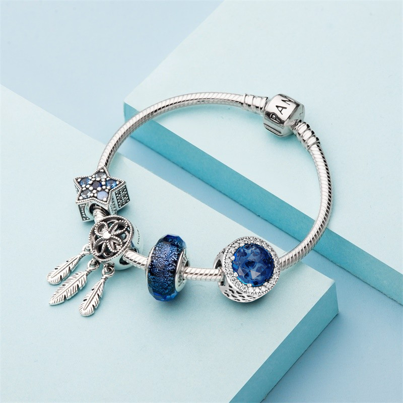 pandora/潘多拉 梦幻星辰捕梦网sl551蓝色手链套装 送女友礼物18cm