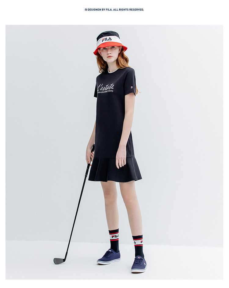 fila/斐乐官方女子连衣裙2019夏季新款荷叶边高尔夫裙子