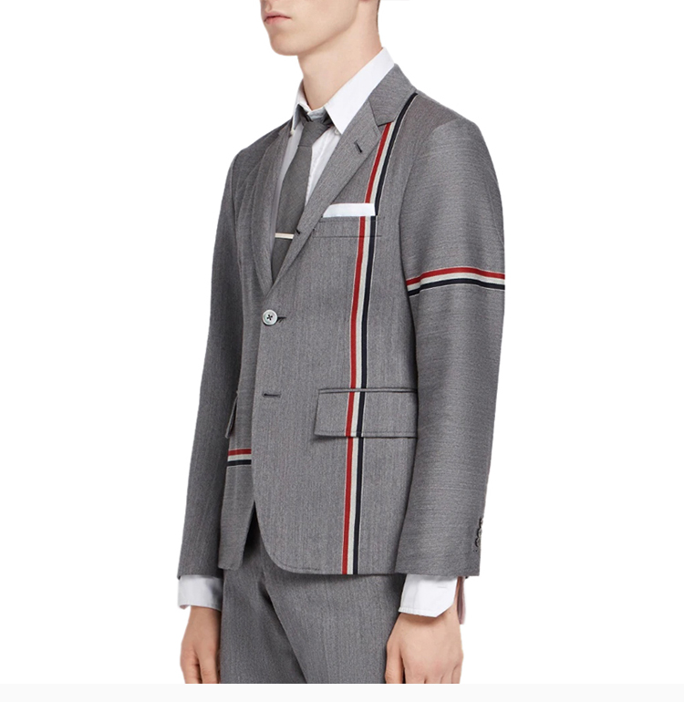ThomBrowne西装,ThomBrowne西装 thom browne/thom browne 19秋冬 英伦浅灰色条纹图案休闲西装男士