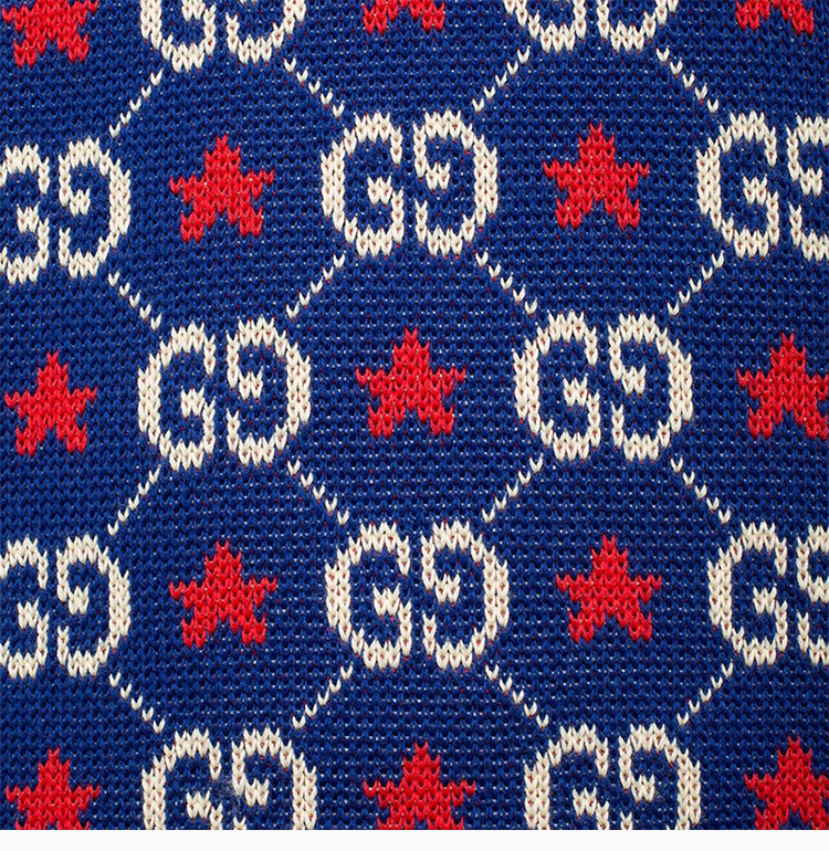 古驰 20春夏 男装 服饰 蓝色棉质复古gg logo印花图案简约男士针织衫