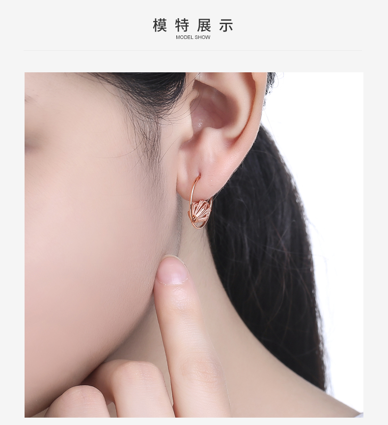 chow tai seng/周大生正品18k金耳钉女 玫瑰金彩金耳线3d工艺个性别致