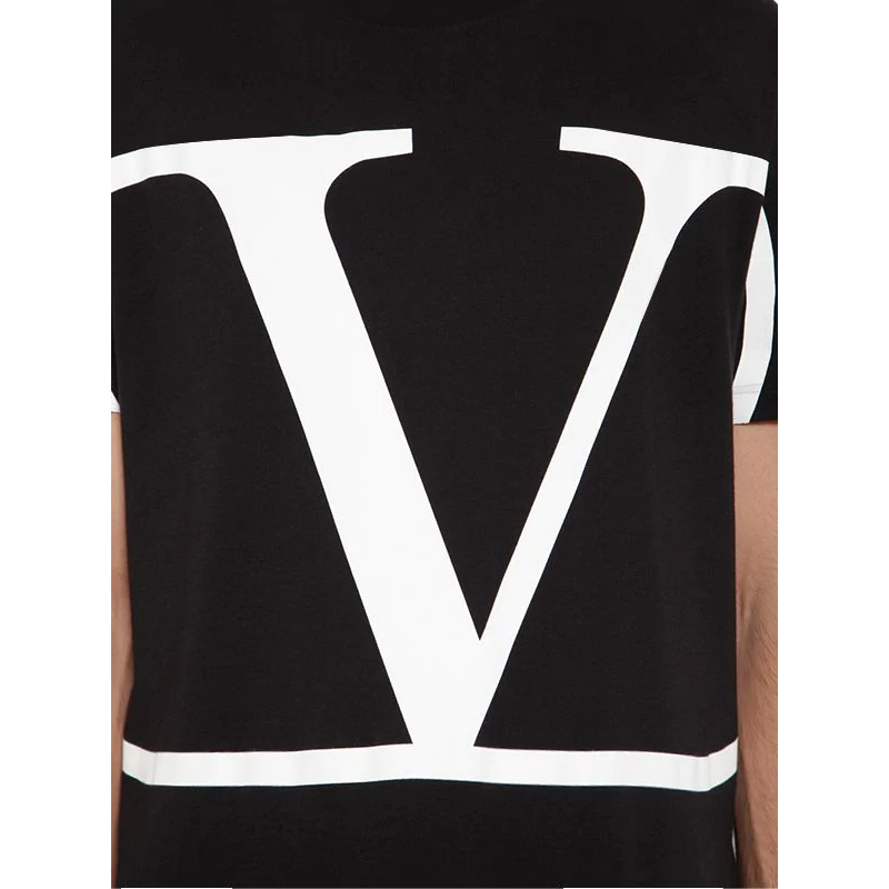 valentino/华伦天奴 新款黑色棉质logo印花男士短袖t恤sv3mg02t 5f6 0
