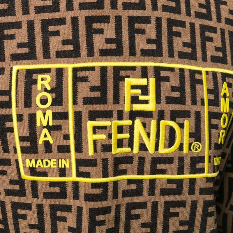 fendi/芬迪 2019秋冬 男士针织衫 ff logo底纹 黄色刺绣字母 高领毛衣