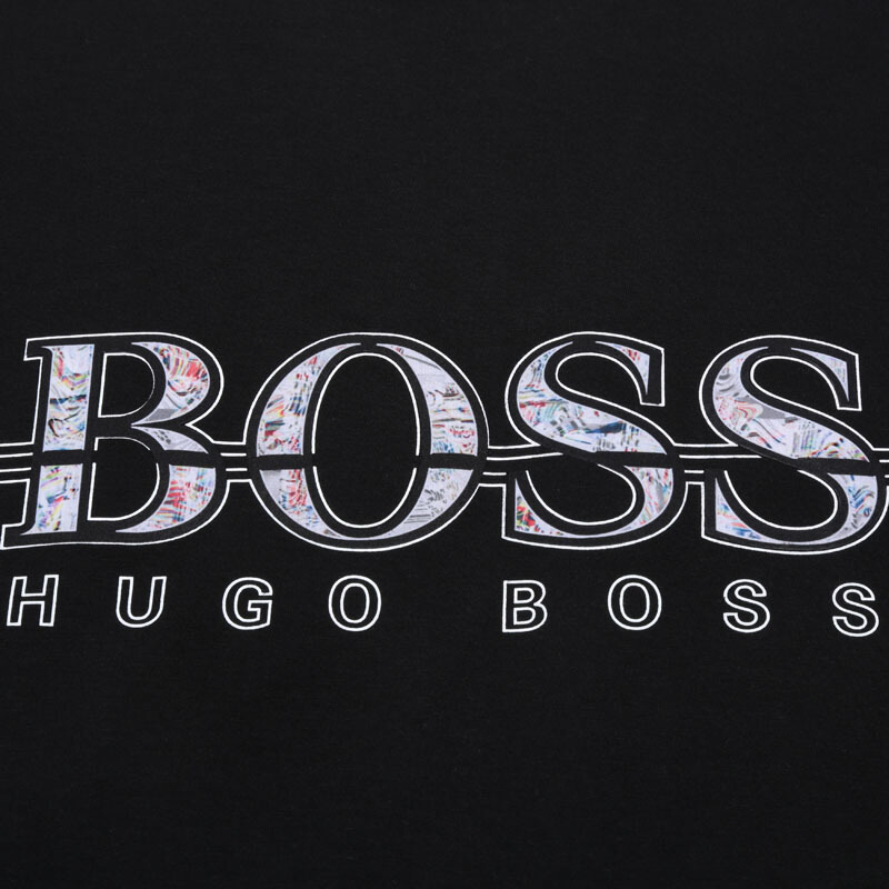 hugo boss/雨果博斯男装 品牌字母logo印花 男士黑色棉质圆领短袖t恤