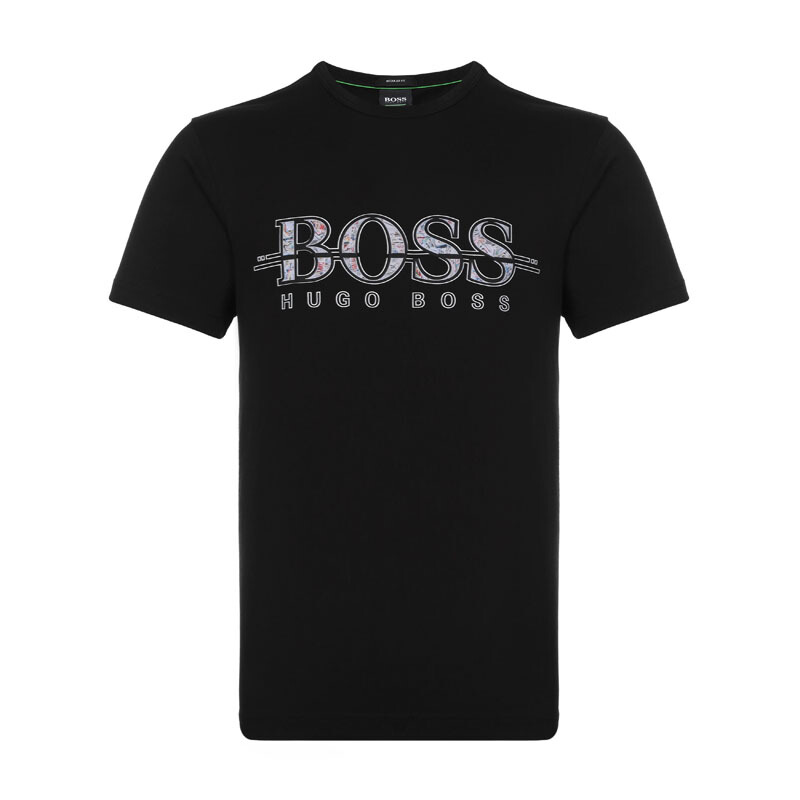 hugo boss/雨果博斯男装 品牌字母logo印花 男士黑色棉质圆领短袖t恤