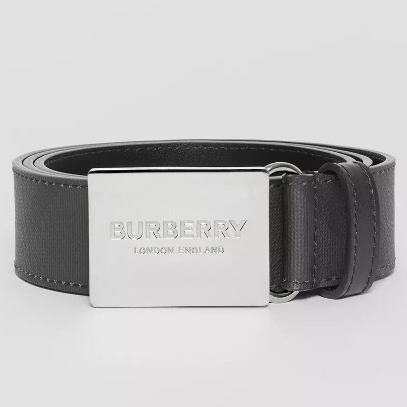 burberry/博柏利 腰带热卖款男士黑灰色格纹银扣头休闲pvc腰带