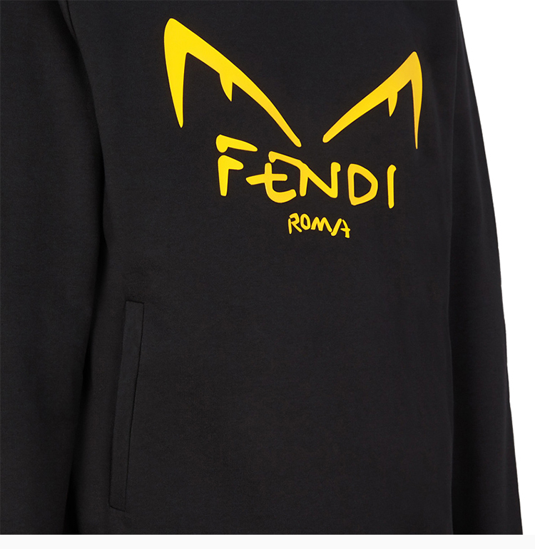 fendi/芬迪 20春夏 男装 服饰 黑色棉质小怪兽眼睛图案长袖连帽运动衫