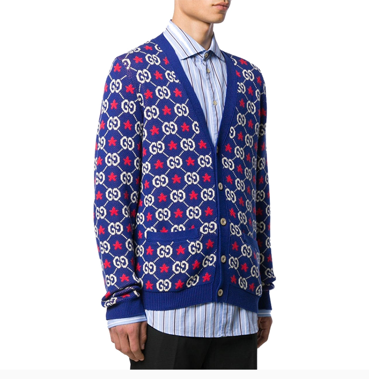 gucci/古驰 男装 服饰 棉质经典双g星星logo图案外套时尚男士针织衫