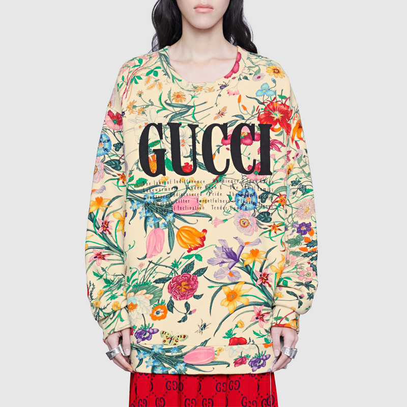 【19秋冬新款】gucci/古驰 花花草草logo印花女卫衣 469250-xjar4