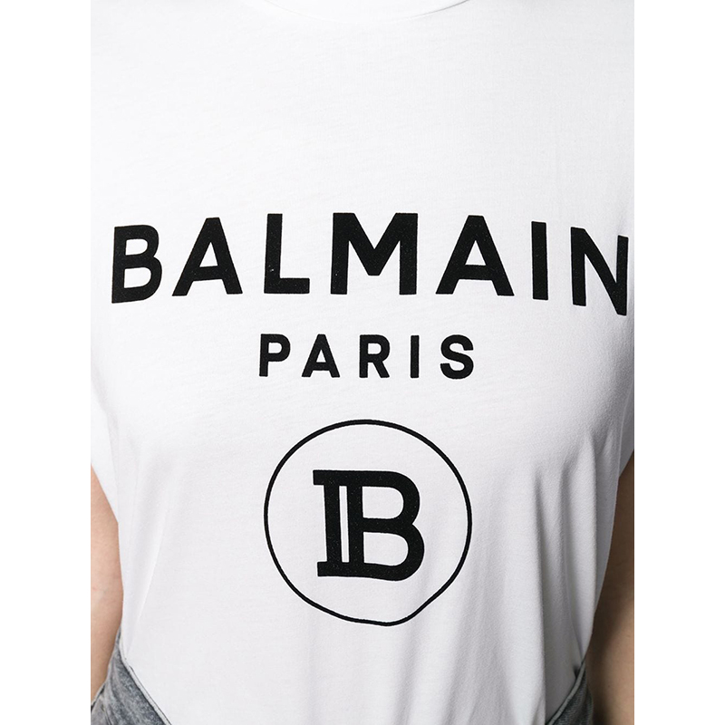 balmain/巴尔曼【19秋冬】英文印花logo白色女士短袖t恤bmmrf090