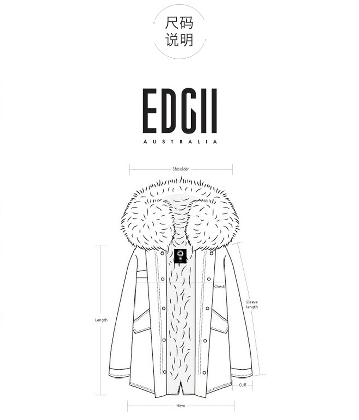 【19冬新一衣多穿】edgii /edgii 派克皮草大衣 黑壳 奶茶樱花粉狐狸