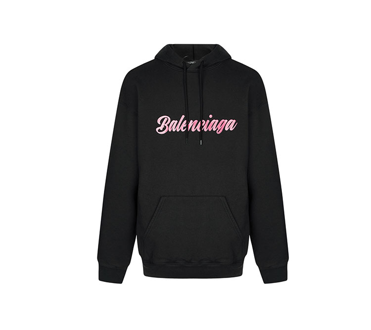 19秋冬 balenciaga/巴黎世家 黑色棉针织印花连帽衫/男卫衣