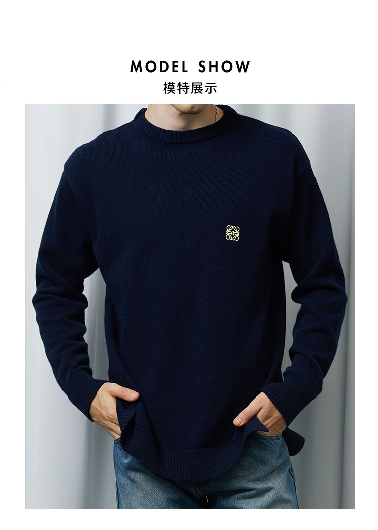 19秋冬 loewe/罗意威 深蓝色羊毛/男士针织衫/毛衣 h3299280sm