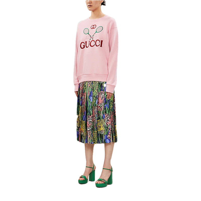 gucci/古驰 2019秋冬 女士 复古网球拍刺绣 粉红色卫衣 469250xjbiy