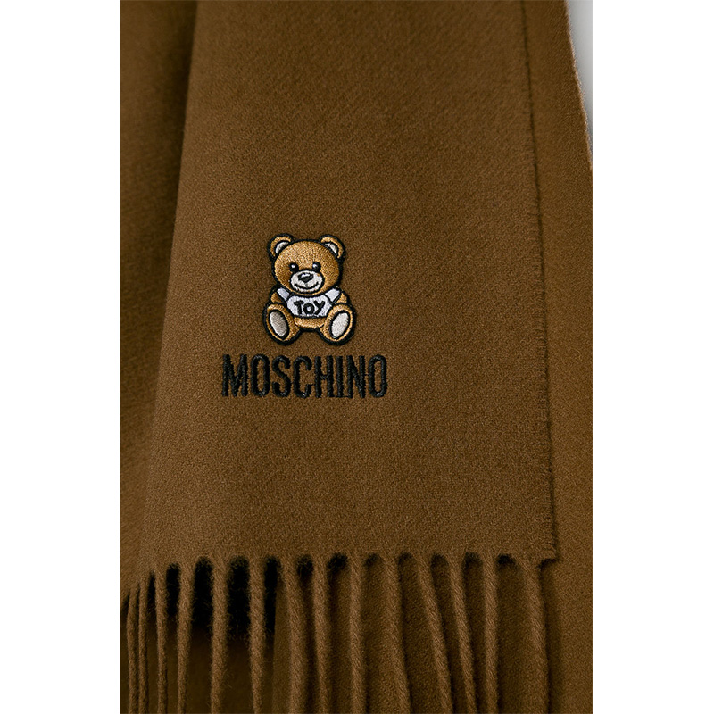 moschino/莫斯奇诺 新款黑色羊毛泰迪熊图案男女同款流苏围巾50124 m