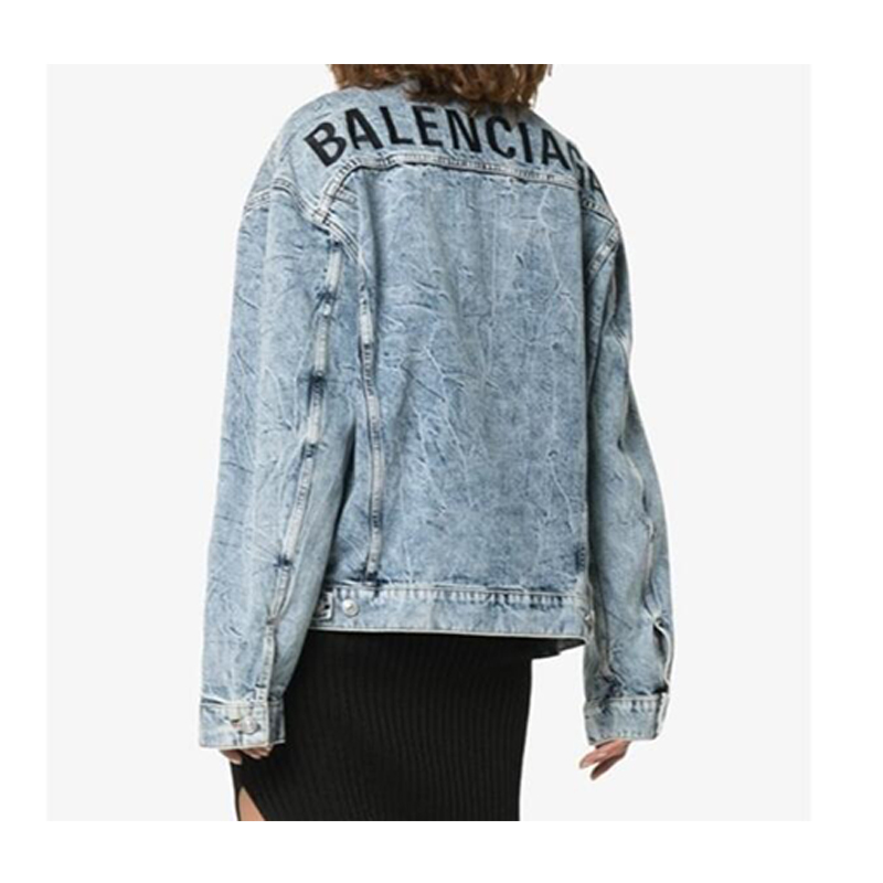 balenciaga/巴黎世家 女外套 女士蓝色棉质logo印花牛仔夹克外套