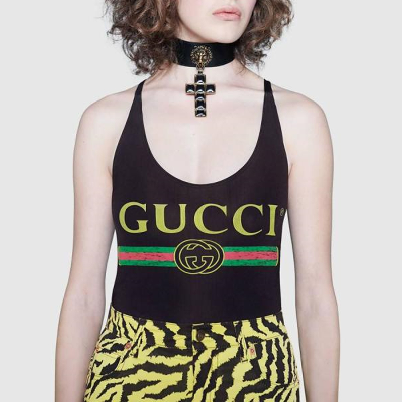 gucci 19秋冬女士饰gucci标识闪亮泳装式连体衣 501899 xjanm 10821周