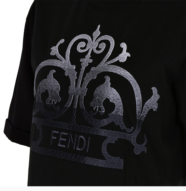 fendi/芬迪 19秋冬 黑色棉质印花图案时尚休闲女士短袖t恤