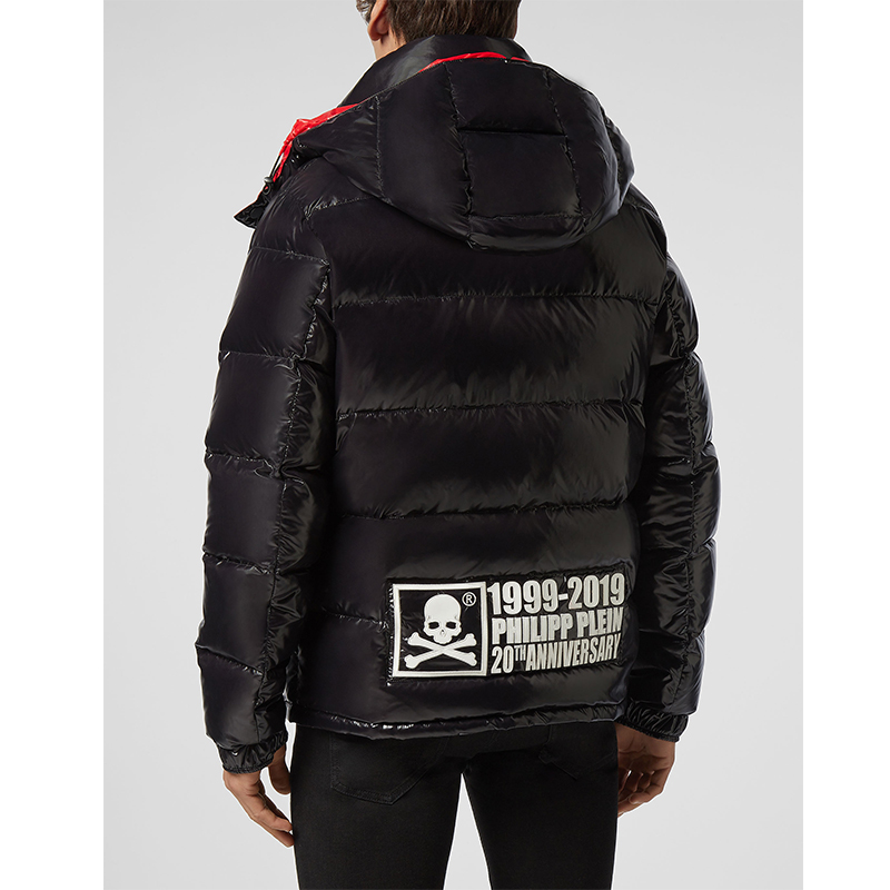 philipp plein/菲利普·普兰 黑色衍缝线尼龙印花男士羽绒服a19c mrb