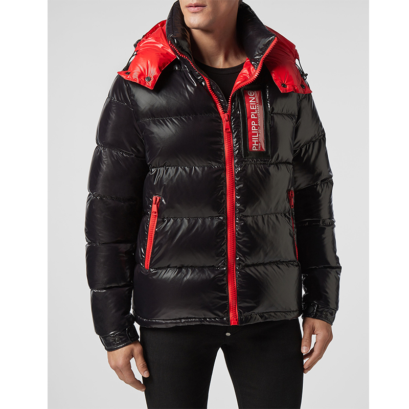 philipp plein/菲利普·普兰 黑色衍缝线尼龙印花男士羽绒服a19c mrb