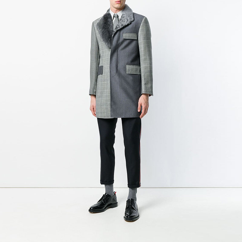 thom browne/thom browne 侧边经典条纹 深蓝九分男士西裤 mtc062a03