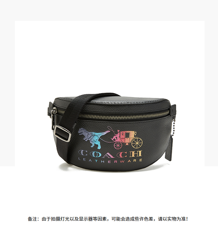 19新款 coach/蔻驰 女包 女士黑色牛皮rexy和马车图案腰包 xt