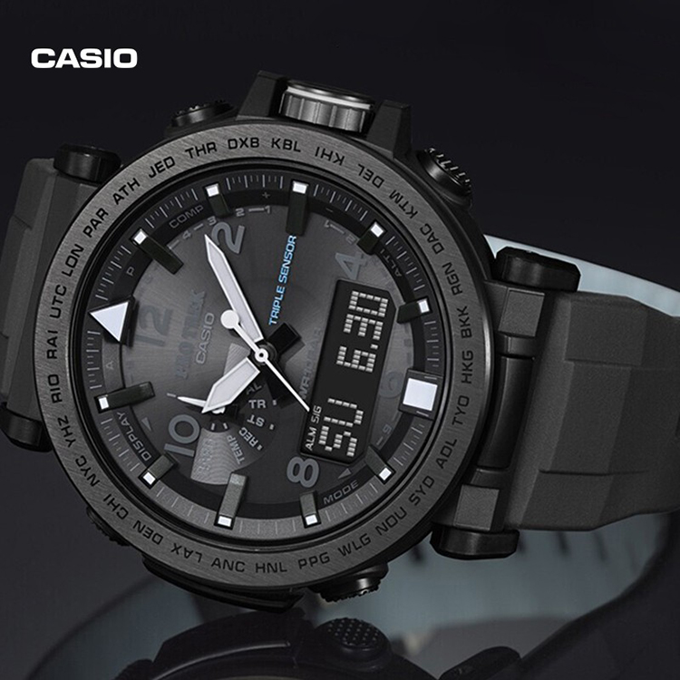 casio/卡西欧男表protrek系列高端多功能登山运动手表太阳能夜光罗盘