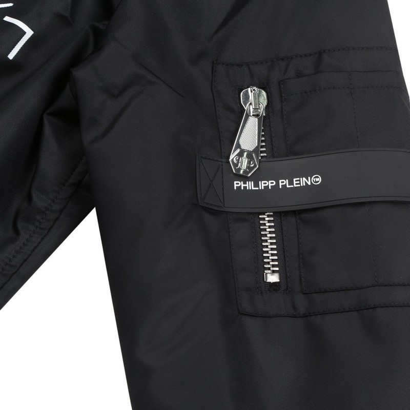 philipp plein/菲利普·普兰 男士黑色logo字母印花休闲夹克外套 mrb