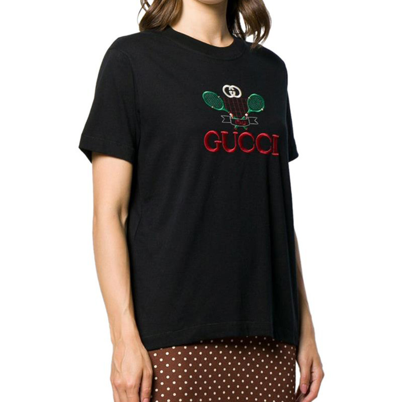 gucci/古驰 女士纯棉网球拍logo刺绣休闲短袖t恤 ms01-580762-xjbhp