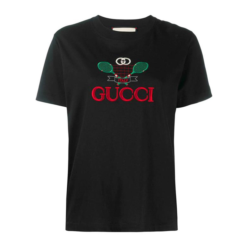 gucci/古驰 女士纯棉网球拍logo刺绣休闲短袖t恤 ms01-580762-xjbhp