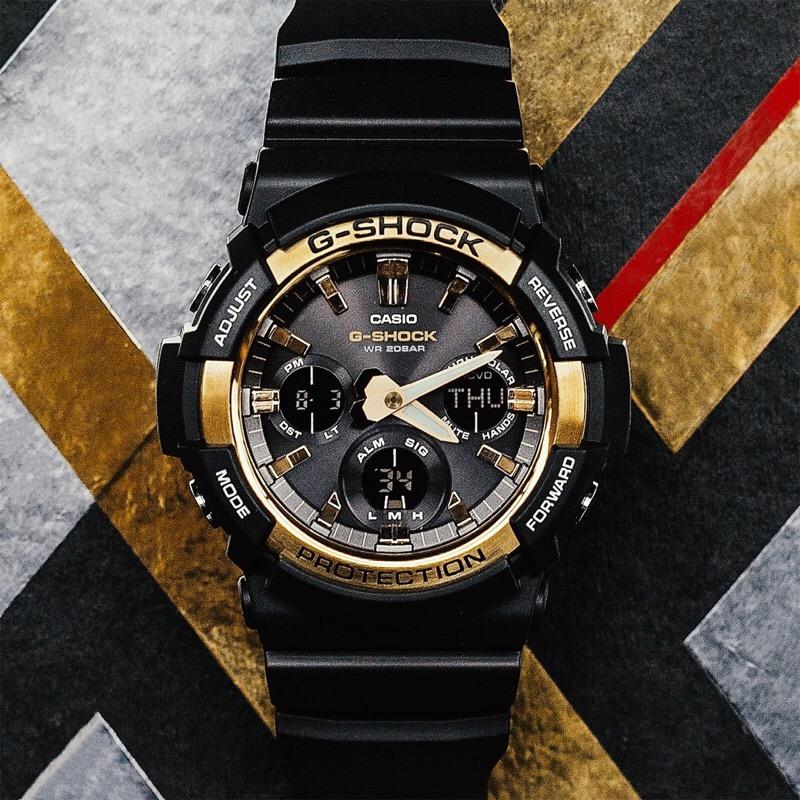 casio /卡西欧 g-shock系列 黑/金色 太阳能 200米防水 不锈钢 运动