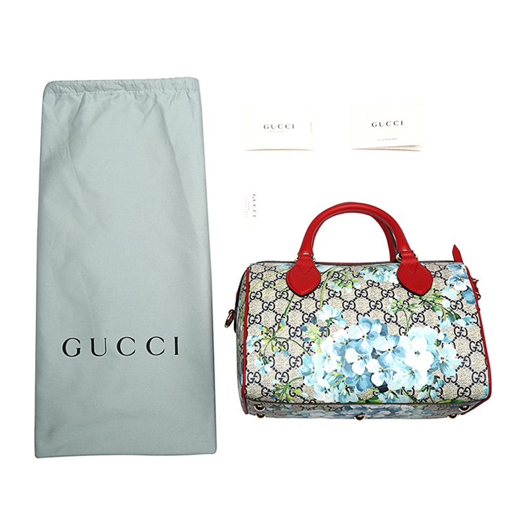 gucci/古驰 女士蓝色天竺葵帆布波士顿桶包手提包409529 ku2ig b