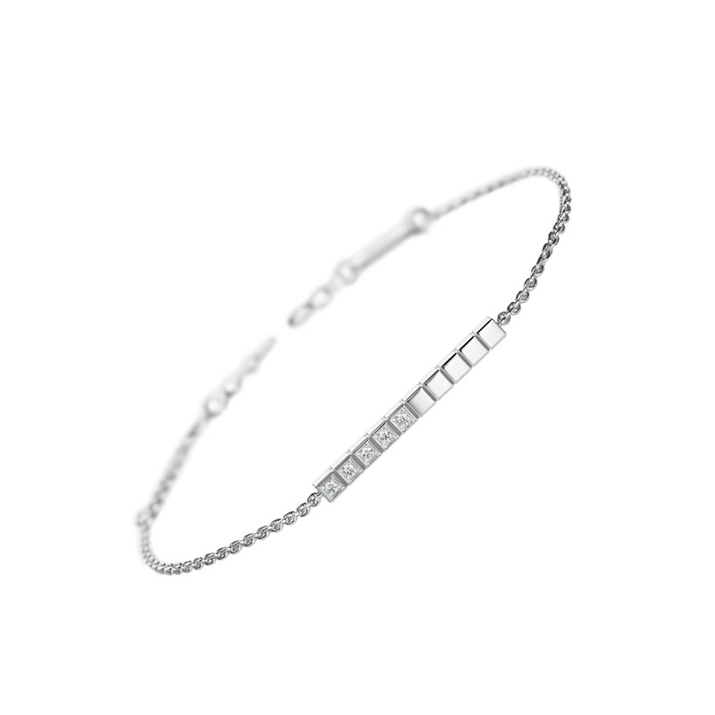 【包税】chopard/萧邦 经典款ice cube 女士银色18k金半钻冰块手链