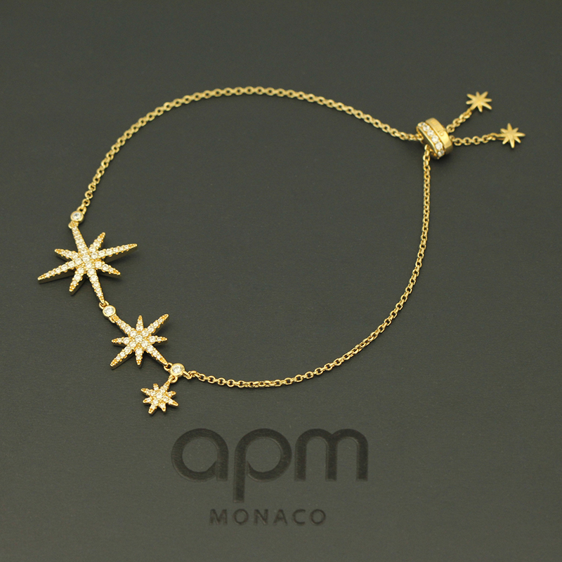 apm monaco金黄色三流星六芒星手链女 ab4031oxy 简约气质时尚手串