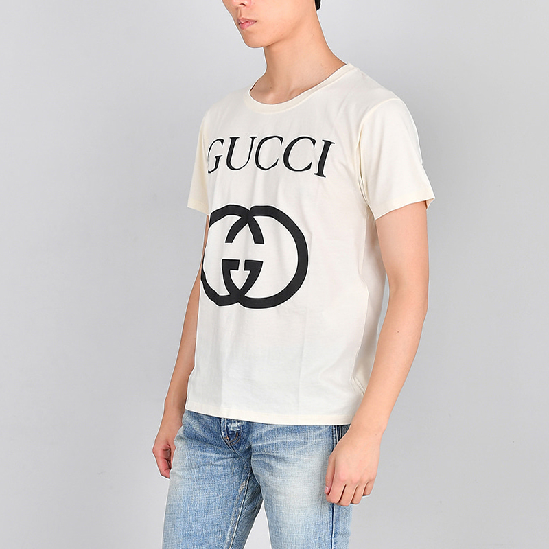 gucci/古驰 鹿晗同款棉质品牌徽标印花男女同款短袖t恤双g大logo