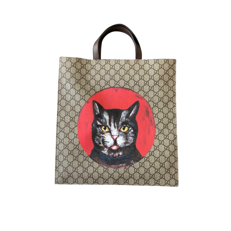 gucci/古驰 女士米色帆布猫咪tote包手提包 t