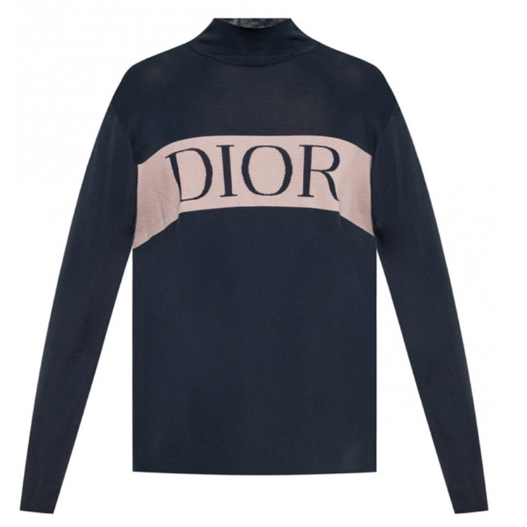 dior/迪奥 19年秋冬新款高领logo男士针织衫/毛衣蓝色 943m667a-t051