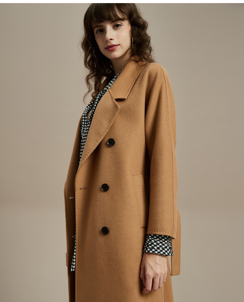 womenwear】2019冬季新品 女士大衣 简约大衣绵羊毛绑带毛呢外套