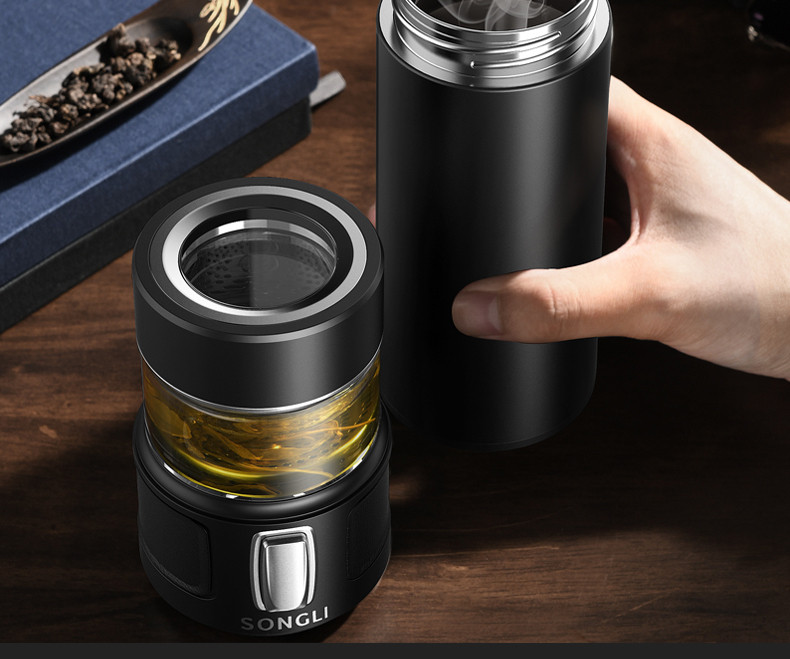 德国松立茶水分离保温杯不锈钢便携水杯商务泡茶杯