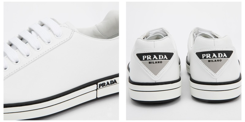 【19秋冬新款】prada/普拉达白色皮质三角logo设计男士运动鞋