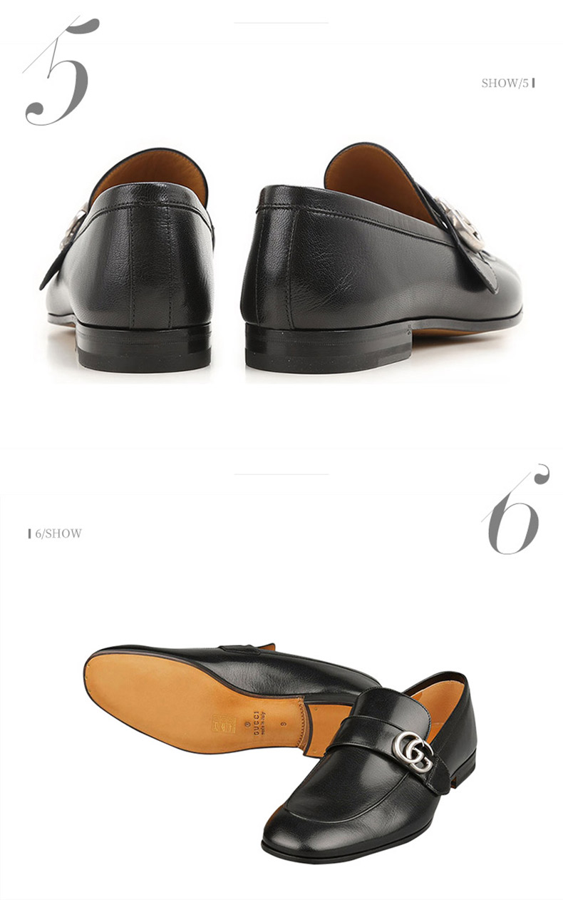 19新款 gucci/古驰 男士黑色皮革材质双g装饰商务休闲鞋乐福鞋皮鞋