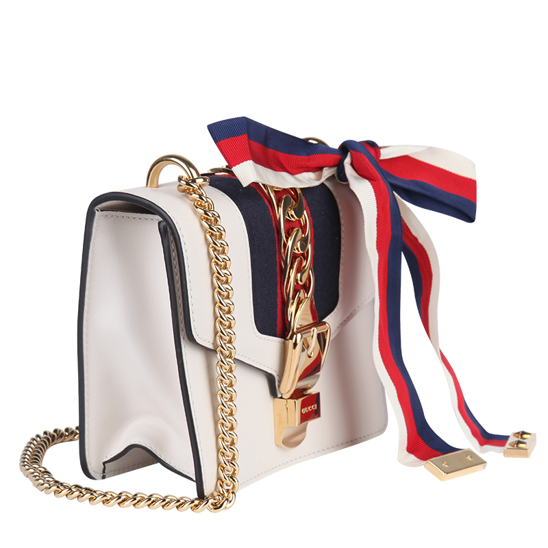 gucci/古驰 女士红色sylvie丝带牛皮小号单肩手提包431666 cvleg 8604