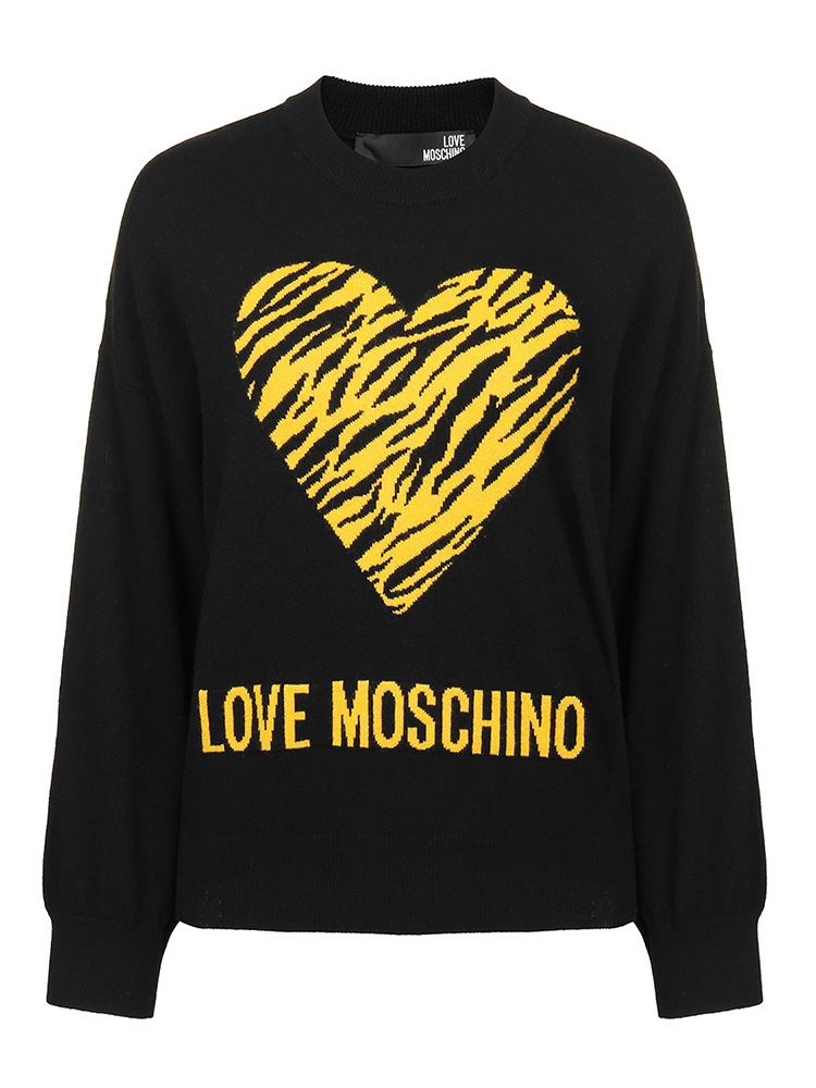 love moschino/love moschino 黄色豹纹爱心图案女士毛衣 ws00g10-x